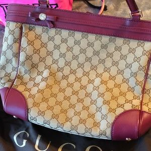 Gucci Mayfair Beige/purple Gg Canvas Tote